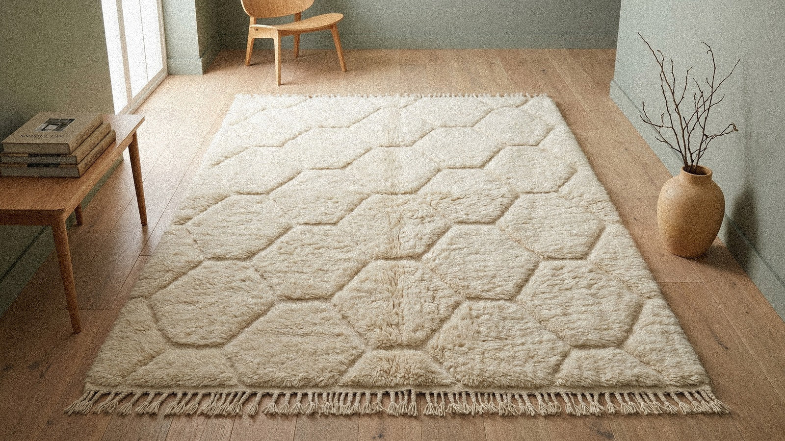 Tapis berbère certifié dans un intérieur raffiné et lumineux