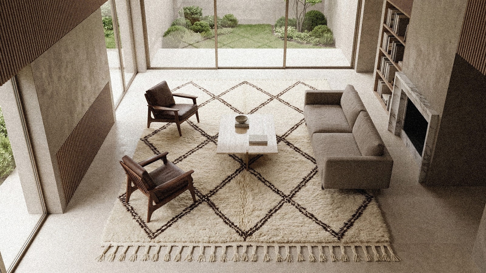 Tapis berbère grand format dans un projet d'architecture intérieure haut de gamme