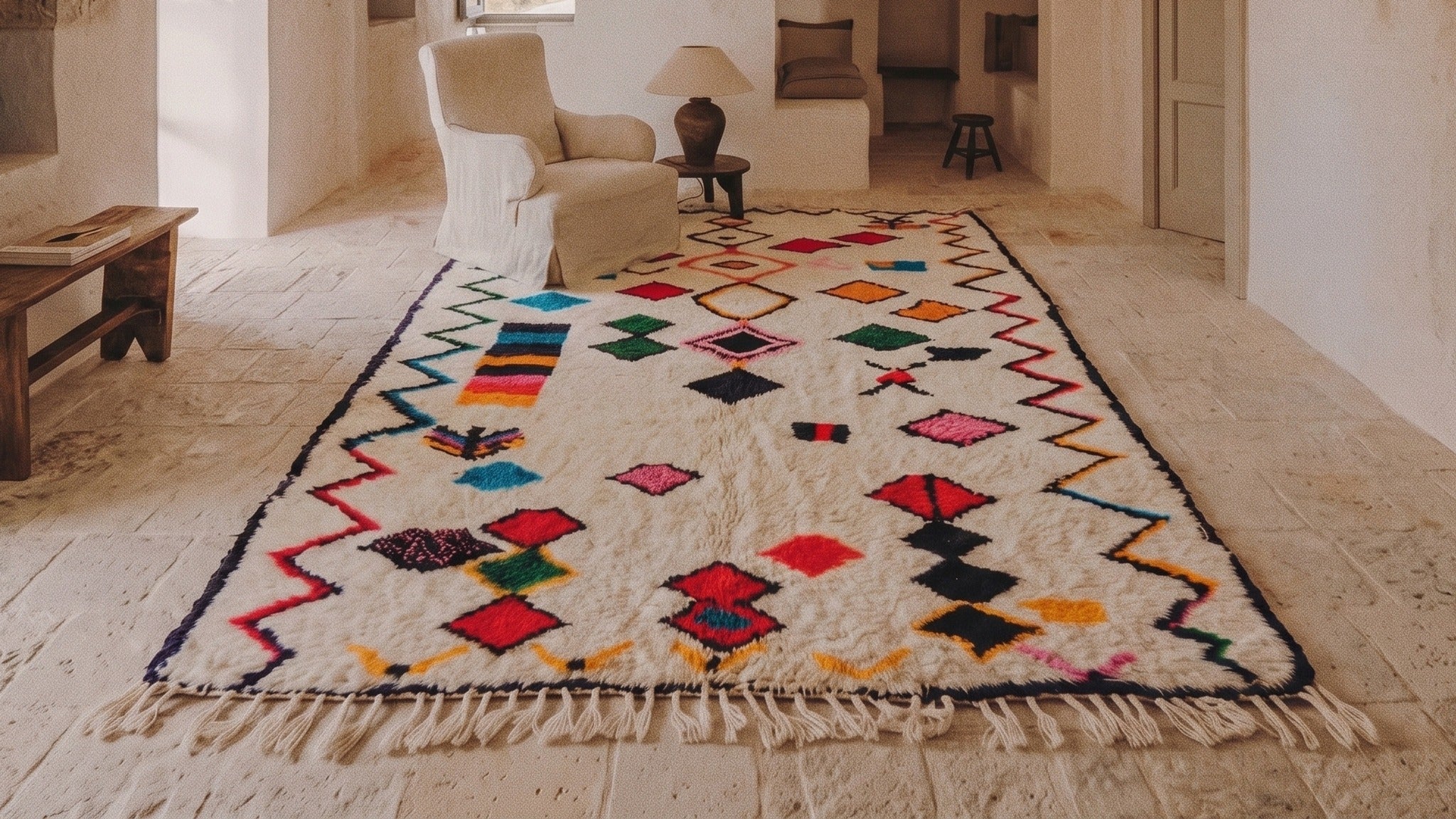 Tapis Azilal TIWIZI de Maison Amane mis en situation dans un intérieur