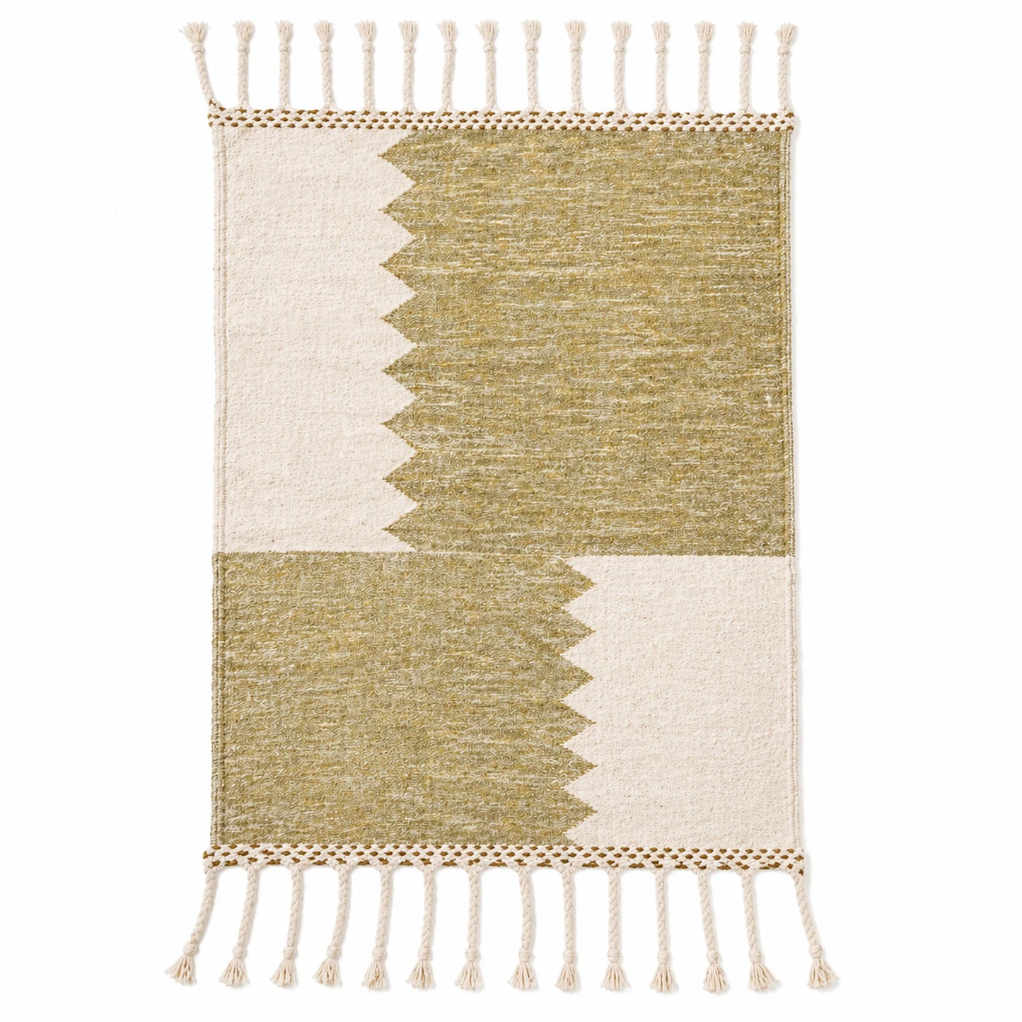 Tapis Zanafi ADAR — Olive Sage & Ivoire | Kilim Berbère Héritage
