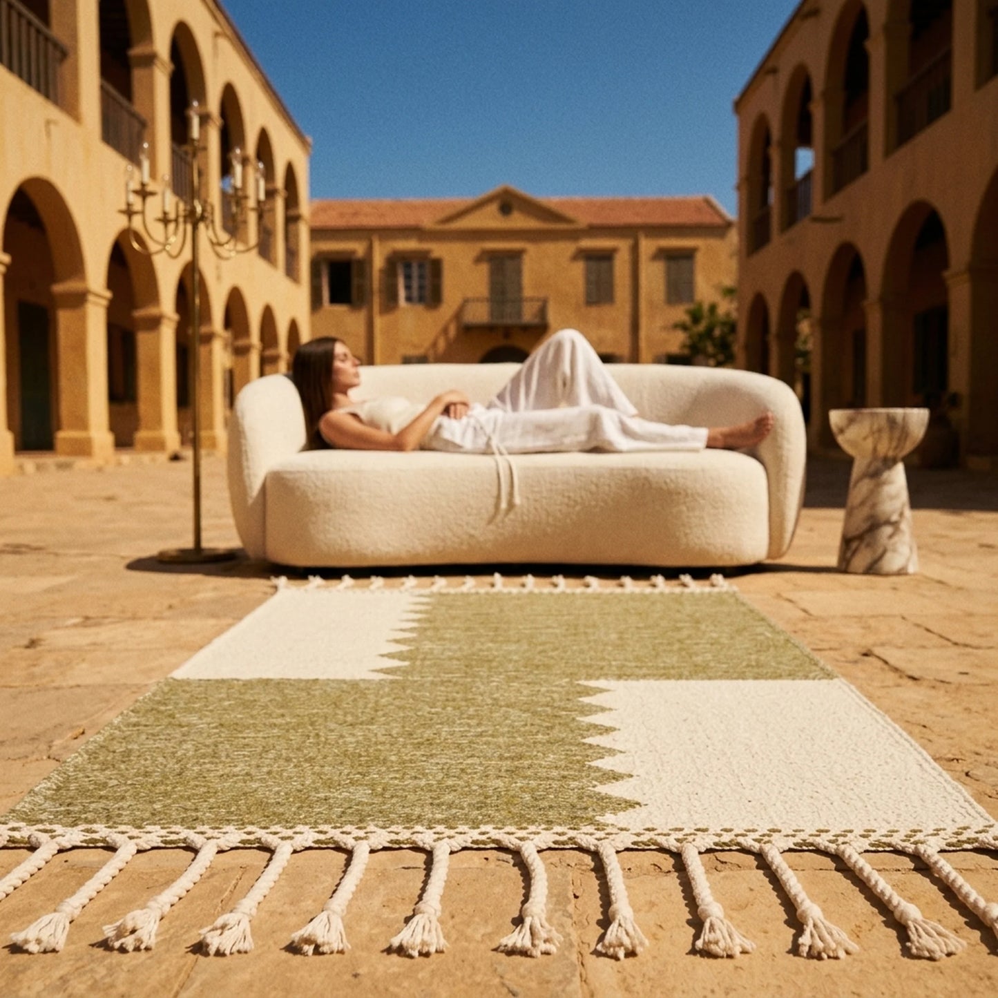 Tapis Zanafi ADAR — Olive Sage & Ivoire | Kilim Berbère Héritage