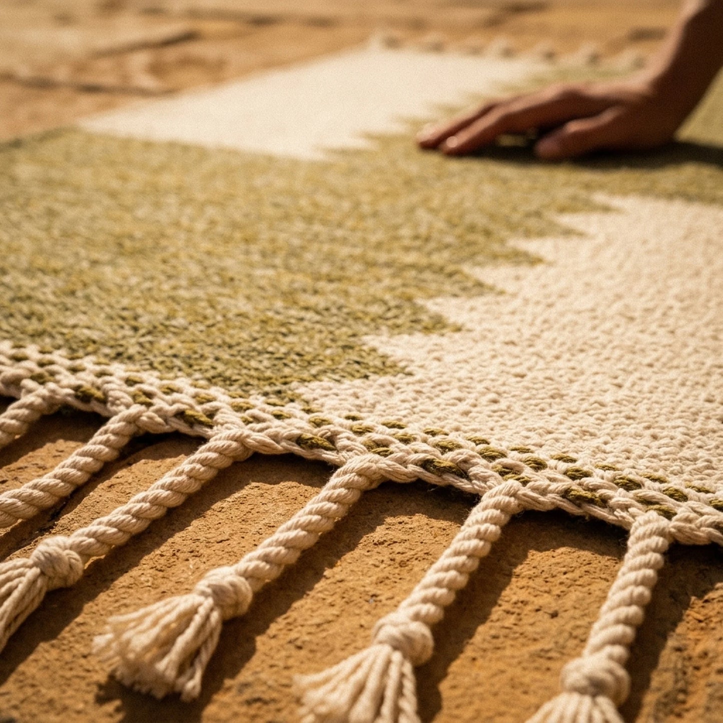 Tapis Zanafi ADAR — Olive Sage & Ivoire | Kilim Berbère Héritage