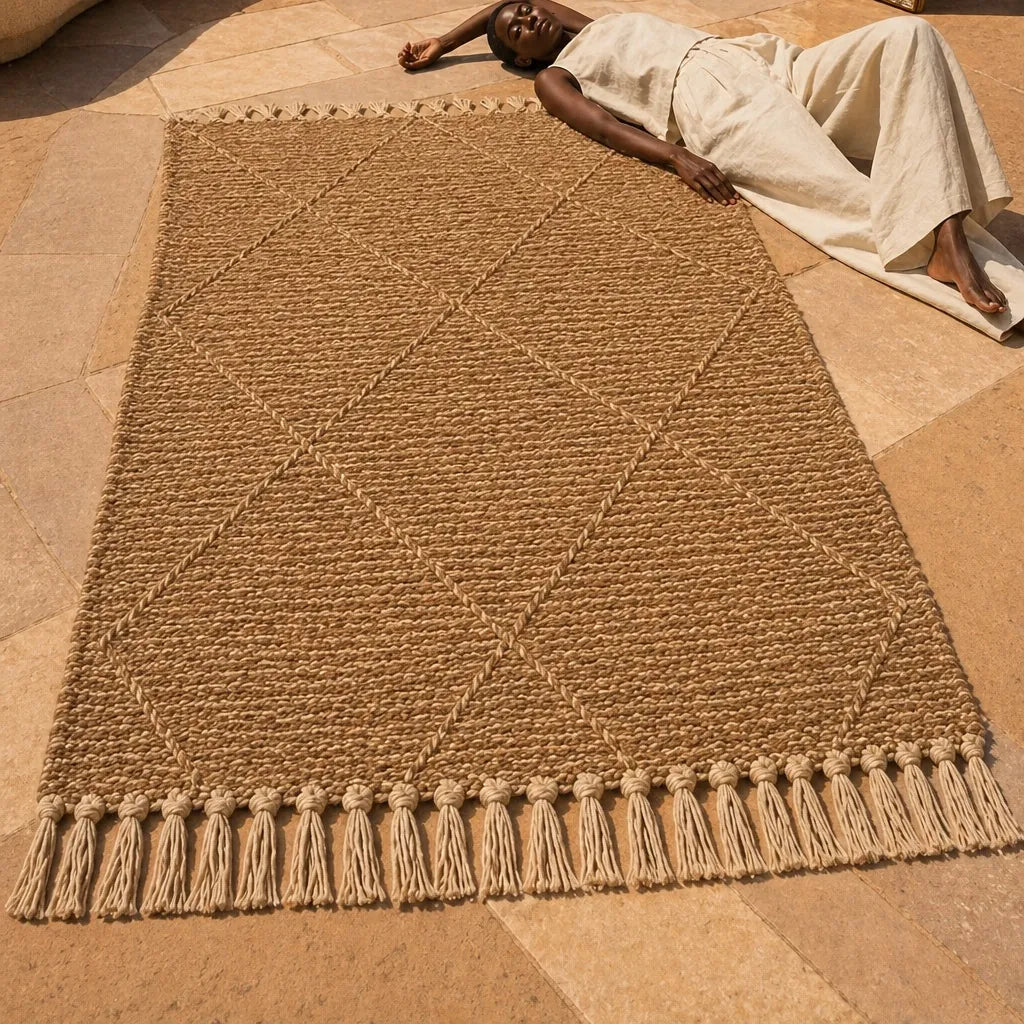 Tapis Zanafi AMALOU — Taupe Caramel | Kilim Berbère Héritage