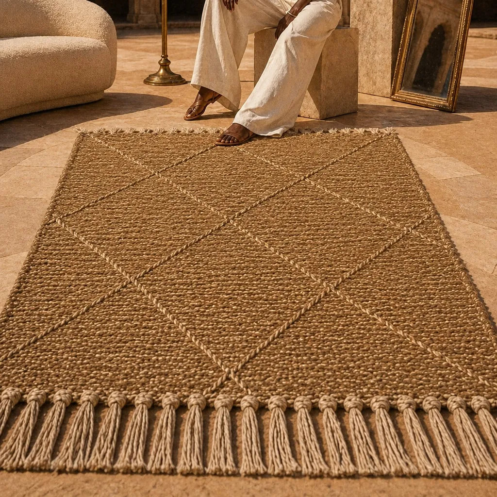 Tapis Zanafi AMALOU — Taupe Caramel | Kilim Berbère Héritage