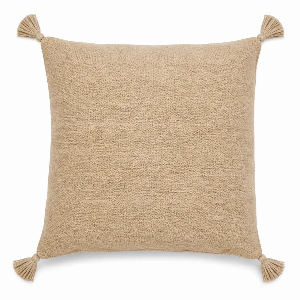 Coussin berbère AMLAL en laine camel, beige, sur fond blanc
