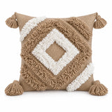 Coussin berbère AWRIR en laine taupe, écru, sur fond blanc