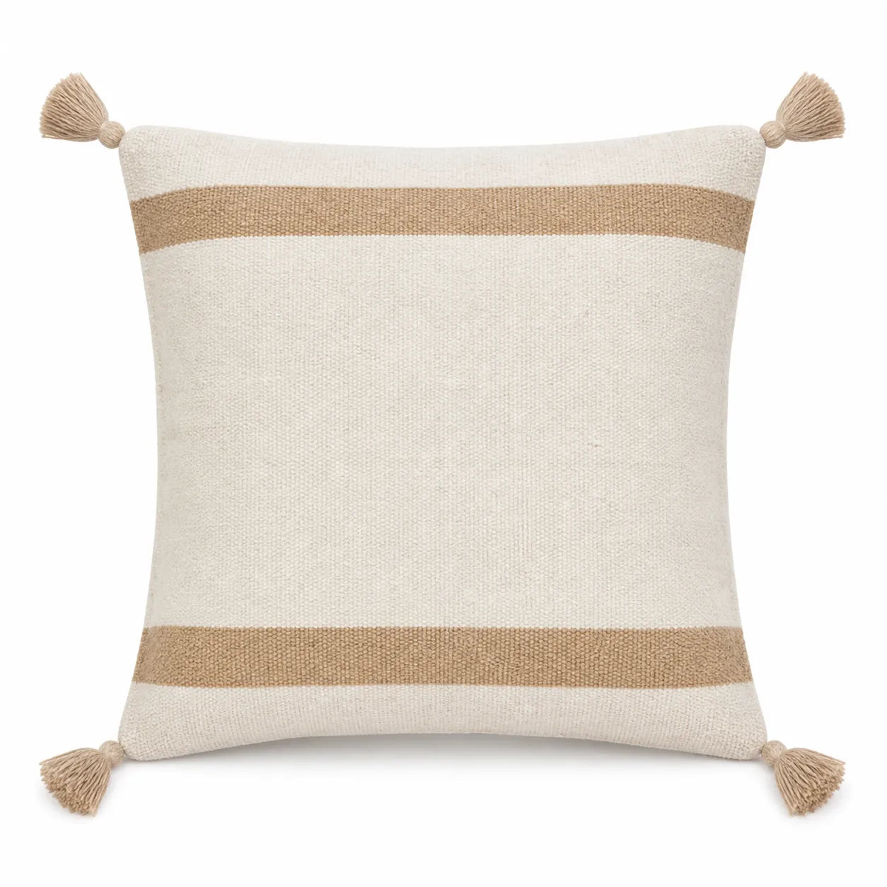 Coussin berbère AZAGHAR en laine beige, camel, sur fond blanc