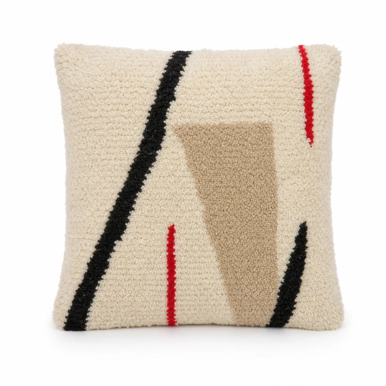 Coussin berbère ISULI en laine noir, taupe, sur fond blanc