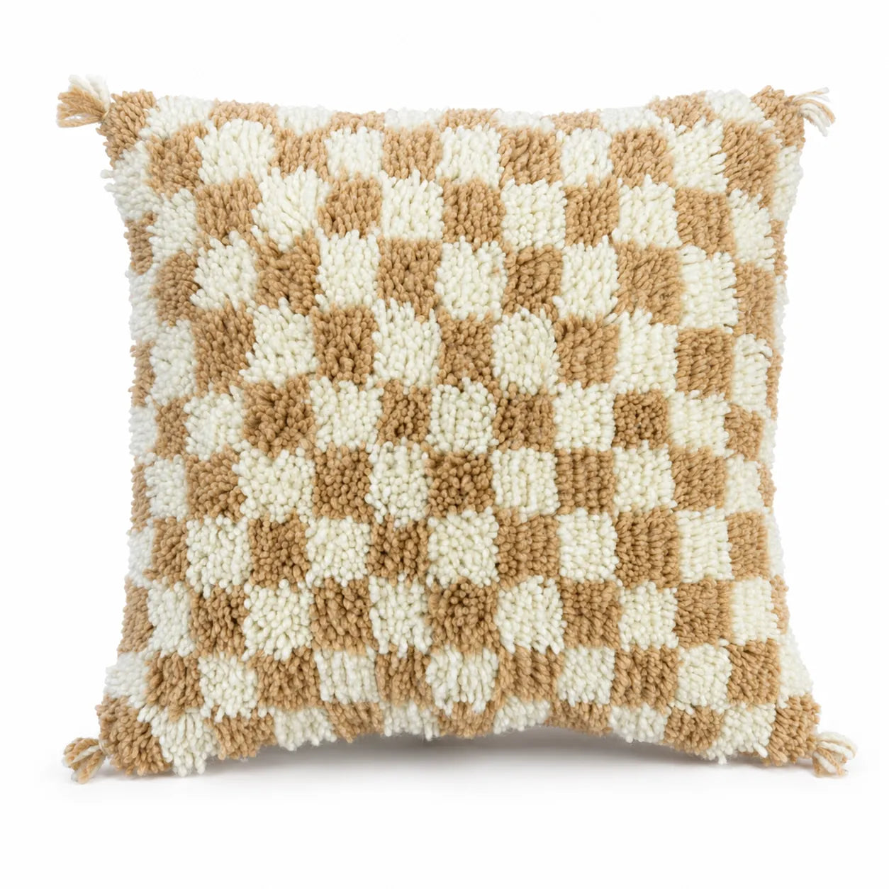 Coussin berbère TADLA en laine beige, écru, sur fond blanc