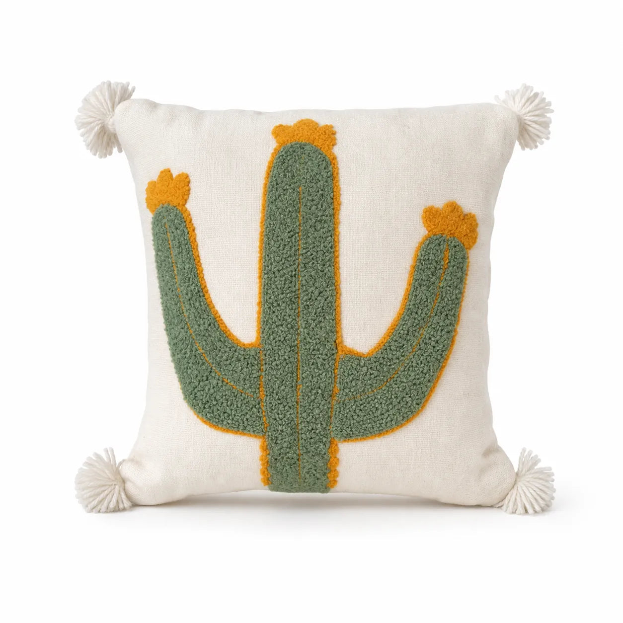 Coussin berbère TAKNARIT en laine vert, orange, sur fond blanc