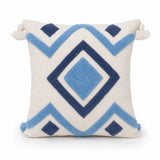 Coussin berbère TALGHA en laine bleu, écru, sur fond blanc