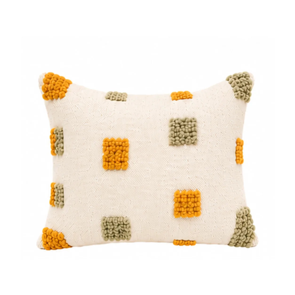 Coussin berbère TAMDINT, coloris Moutarde & Olive, sur fond blanc