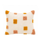 Coussin berbère TAMDINT, coloris Moutarde & Pêche, sur fond blanc