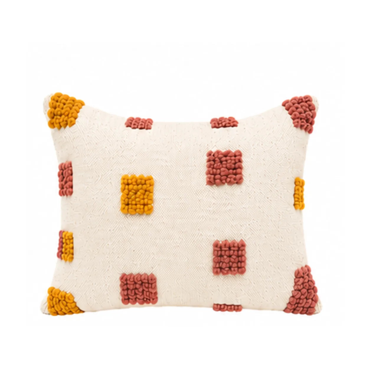 Coussin berbère TAMDINT, coloris Moutarde & Rose, sur fond blanc
