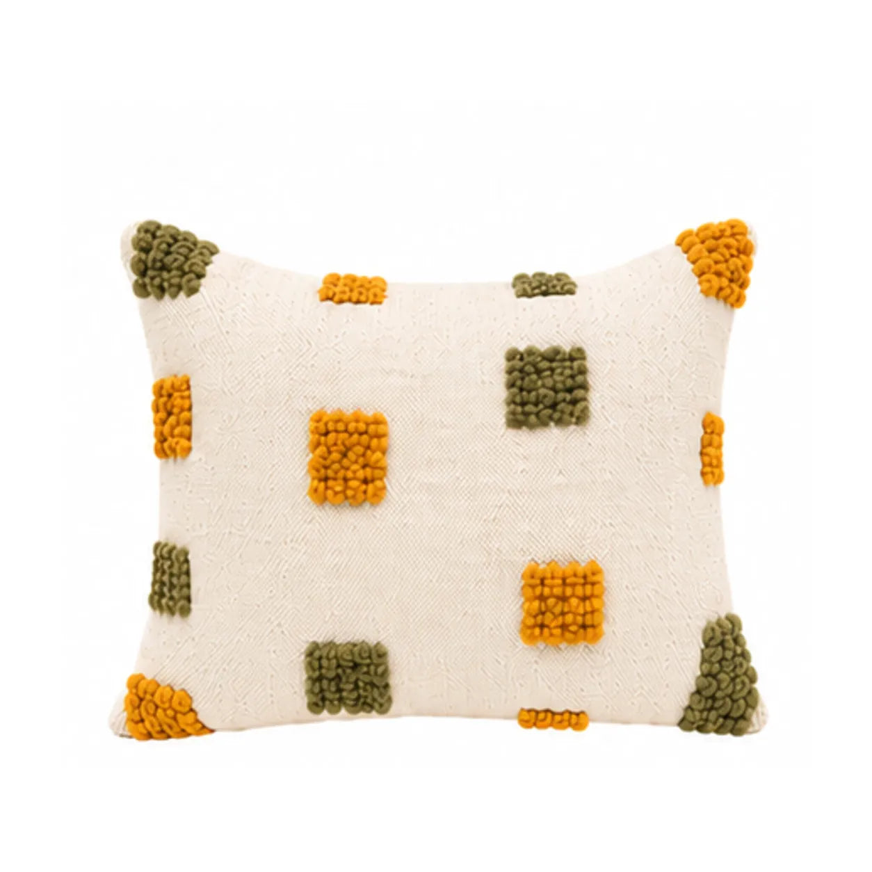 Coussin berbère TAMDINT, coloris Olive & Moutarde, sur fond blanc