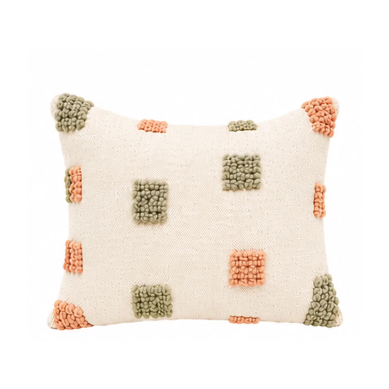 Coussin berbère TAMDINT, coloris Olive & Pêche, sur fond blanc