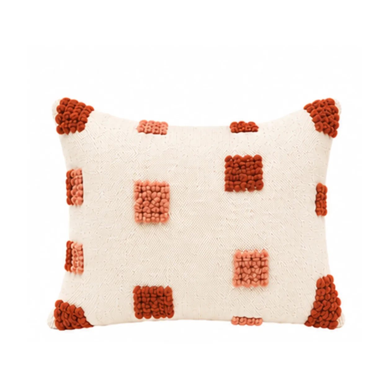Coussin berbère TAMDINT, coloris Terracotta & Corail, sur fond blanc