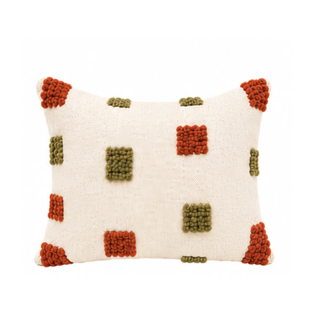 Coussin berbère TAMDINT, coloris Terracotta & Olive, sur fond blanc