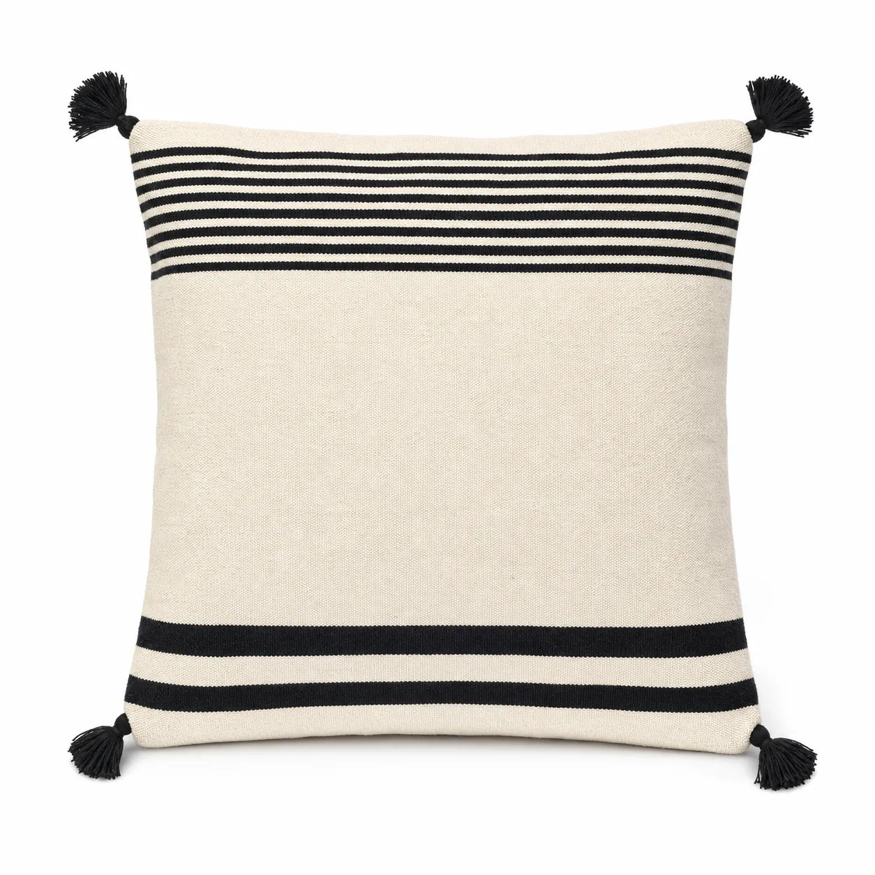 Coussin berbère TASKIWIN en laine noir, écru, sur fond blanc