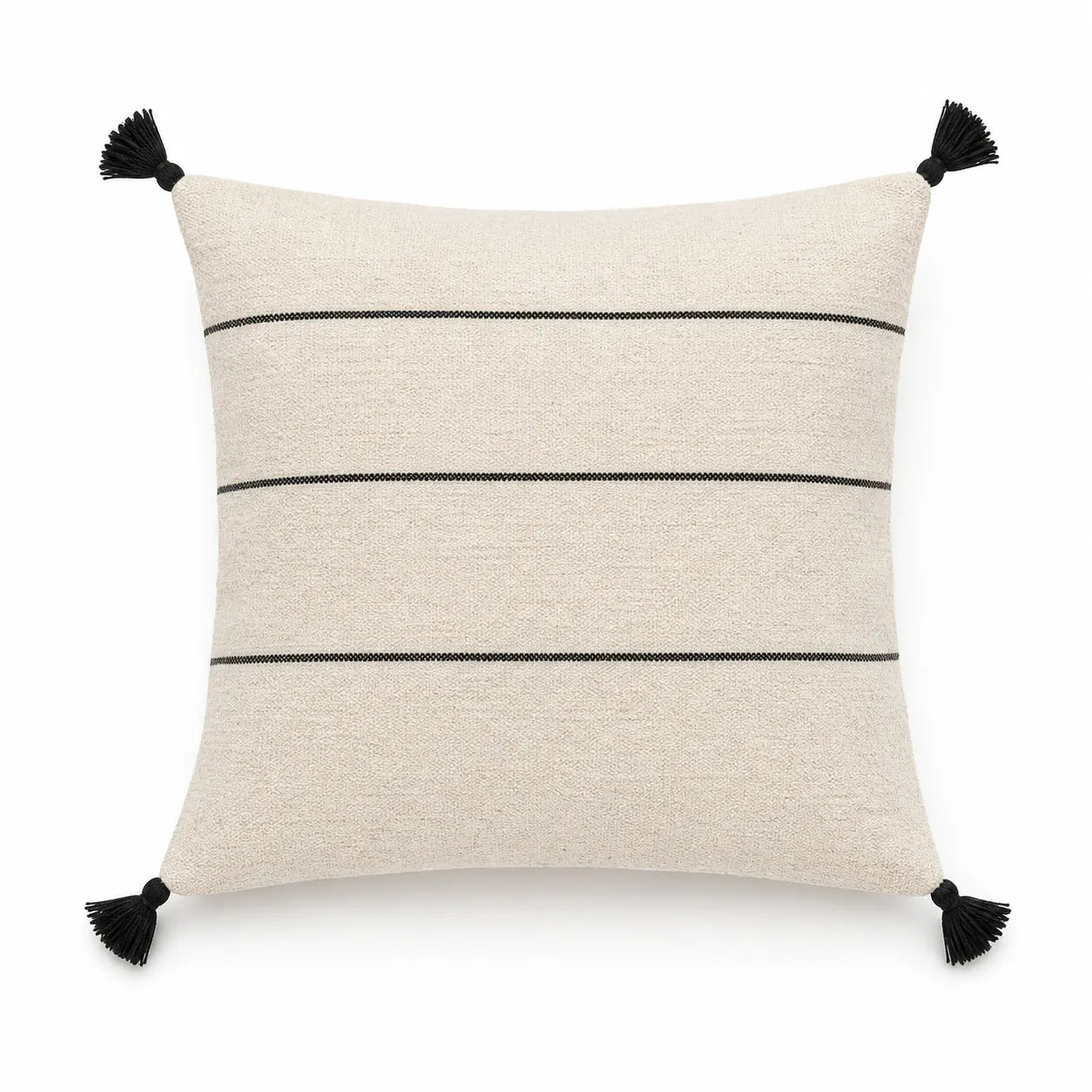 Coussin berbère TIMITAR en laine noir, écru, sur fond blanc