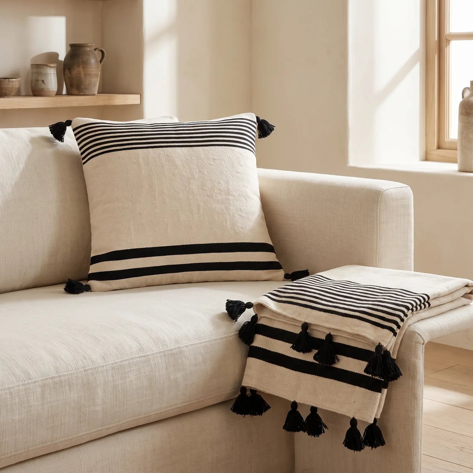 Plaid berbère TASKIWIN et son coussin assorti