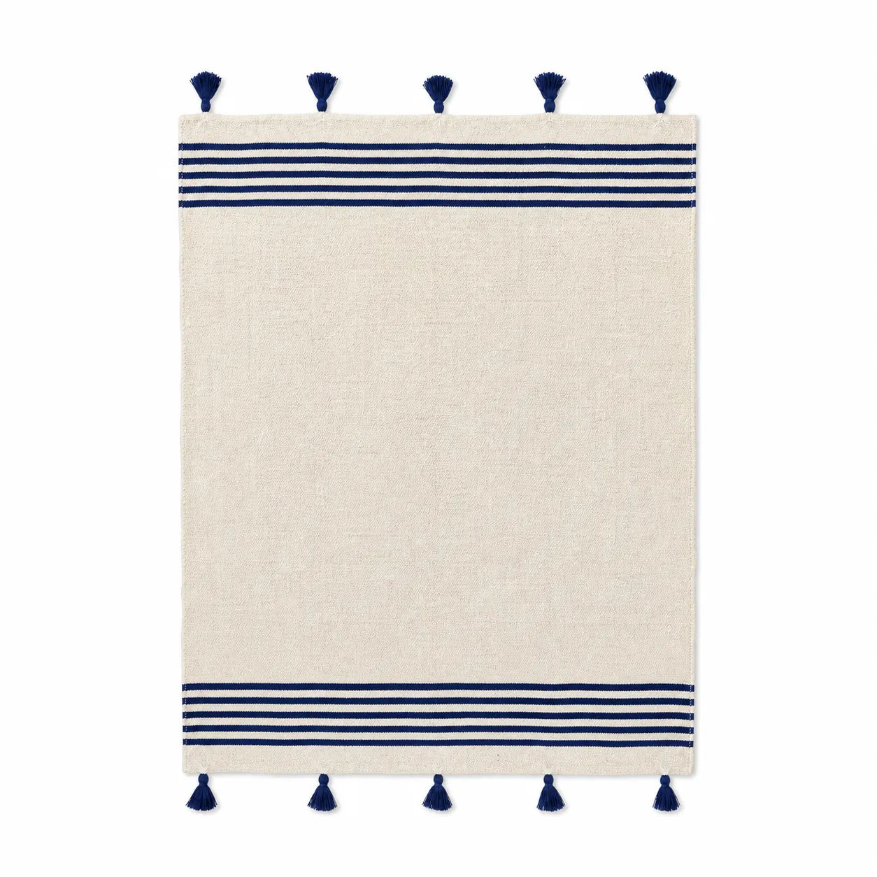 ASAKA, plaid berbère en laine écru & bleu marine, sur fond blanc
