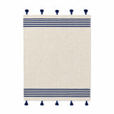 ASAKA, plaid berbère en laine écru & bleu marine, sur fond blanc