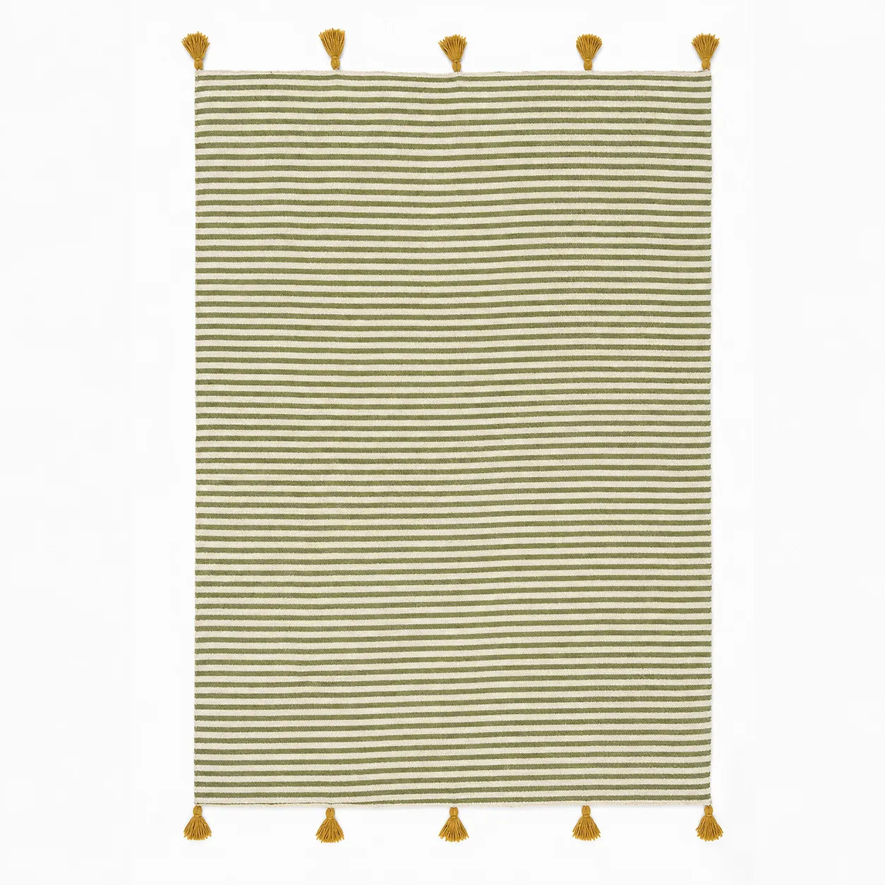 AZEMMUR, plaid berbère en laine vert olive & écru, sur fond blanc