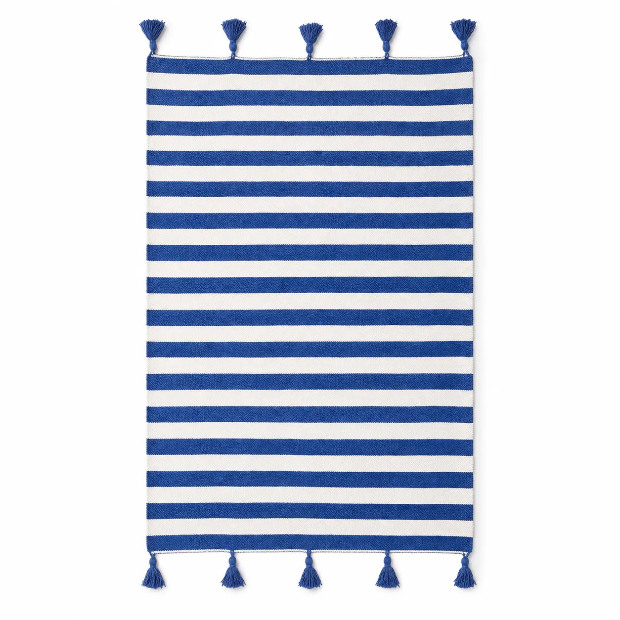 IGENNA, plaid berbère en laine bleu roi & écru, sur fond blanc