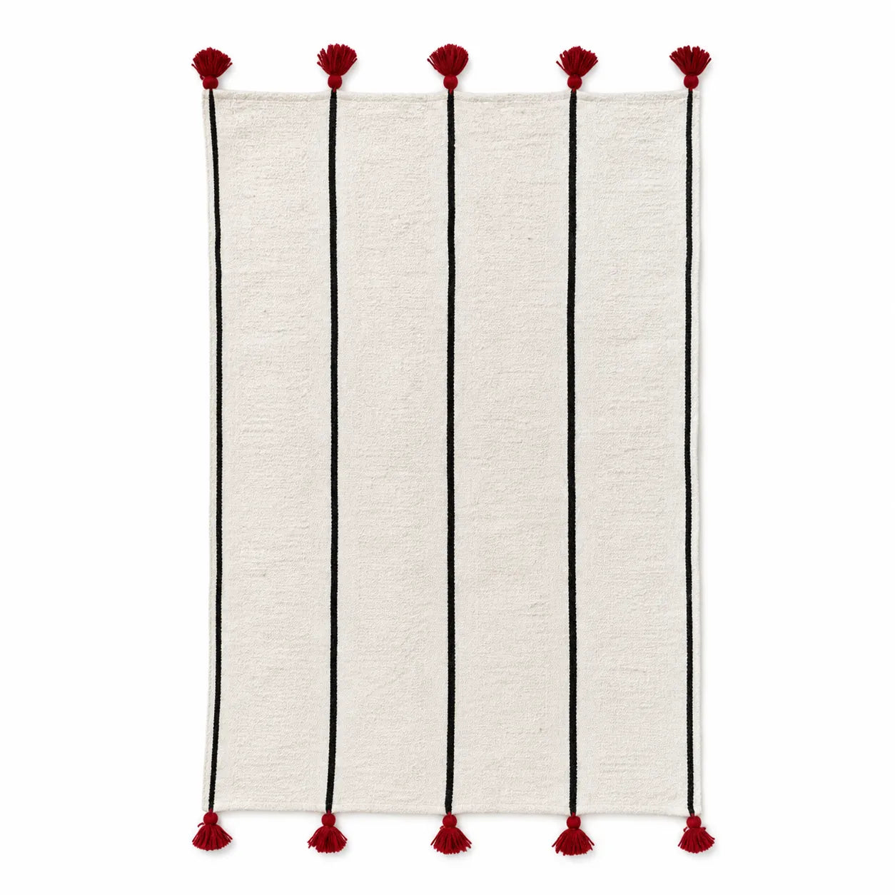 TIMSI, plaid berbère en laine écru, noir & rouge, sur fond blanc