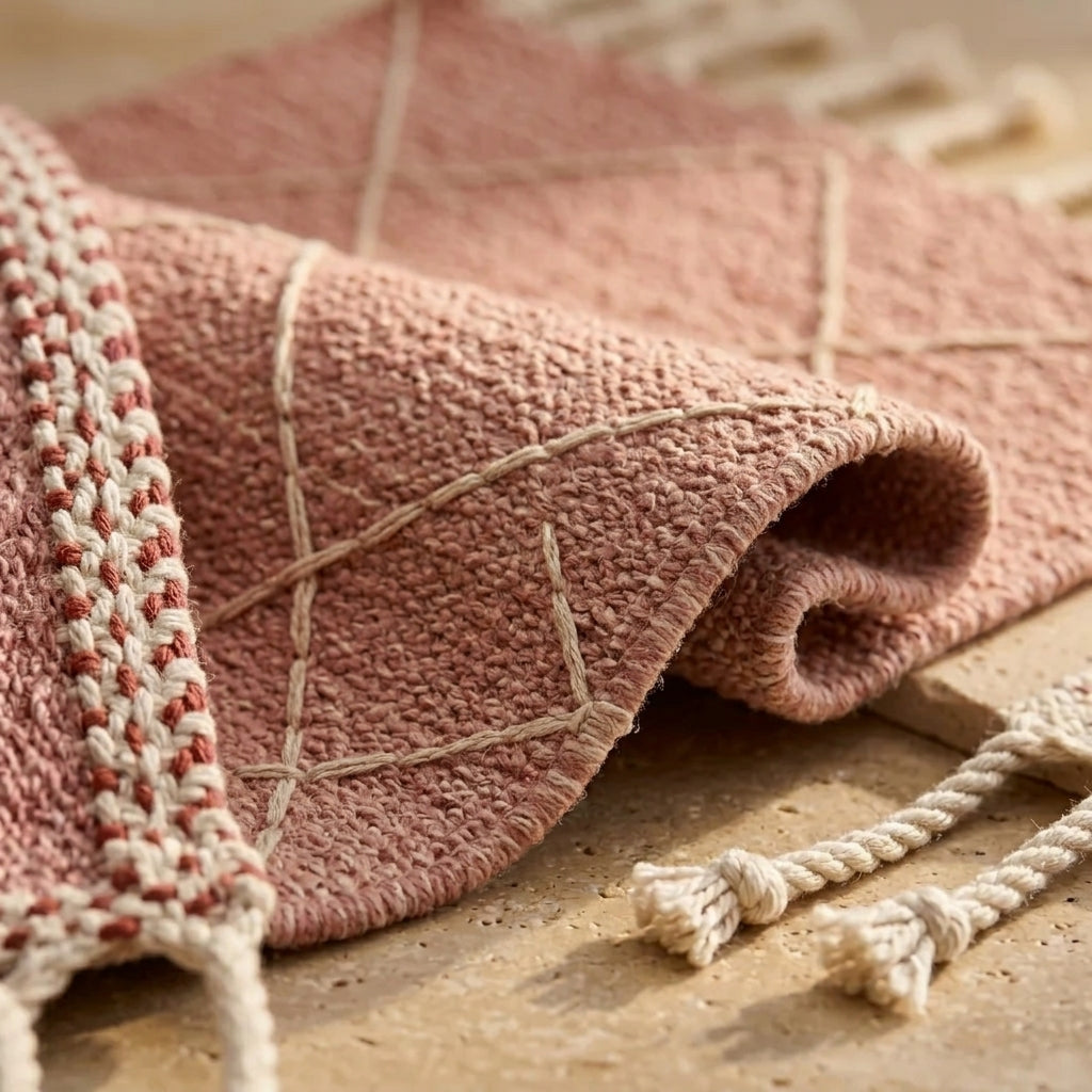Tapis Zanafi Tapis Zanafi TALA — Rose Poudré | Kilim Berbère Héritage détail tissage à la main, fibres de laine