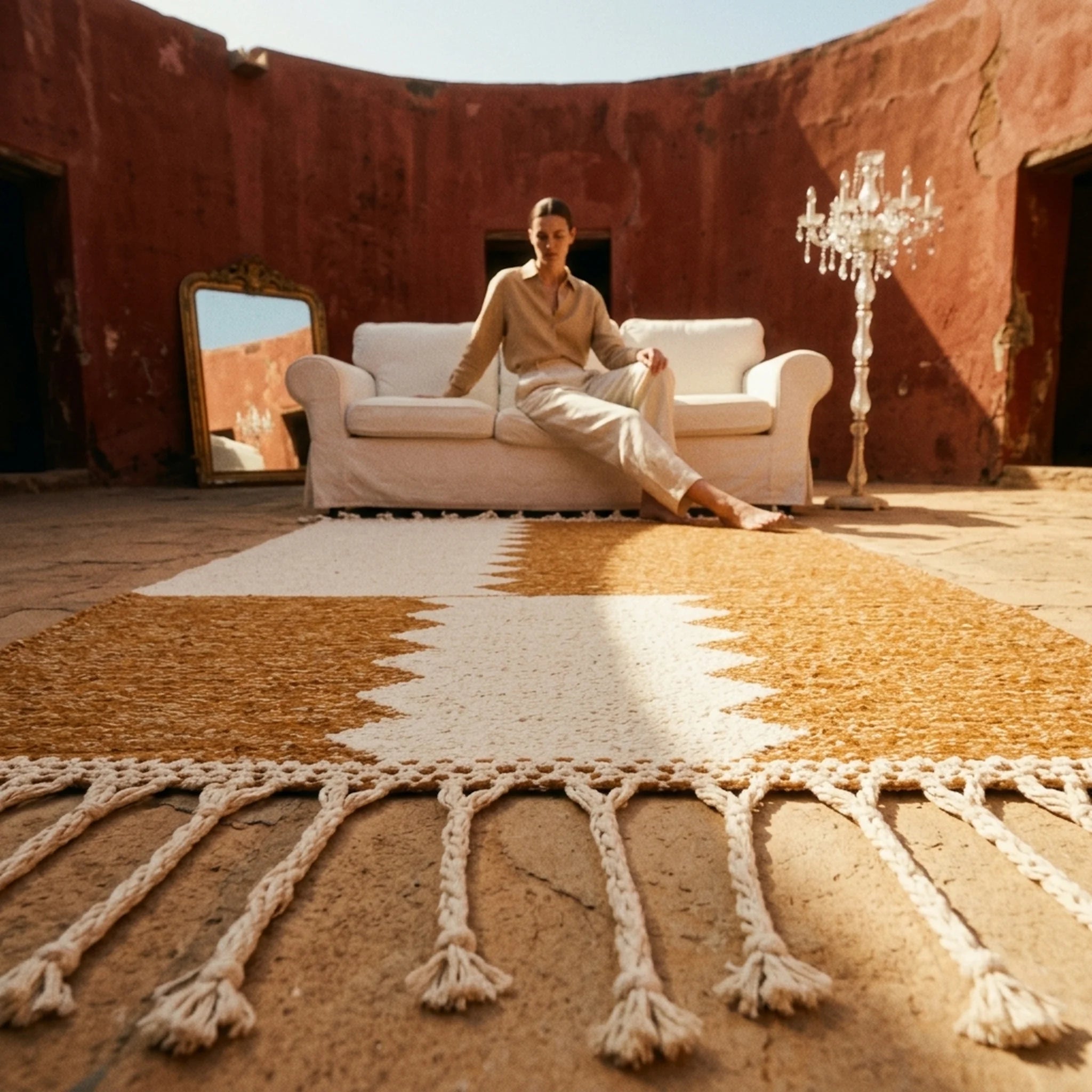 Tapis Zanafi Tapis Zanafi TAMDALT — Ambre Caramel & Ivoire | Kilim Berbère Héritage vue d'ensemble, kilim berbère artisanal