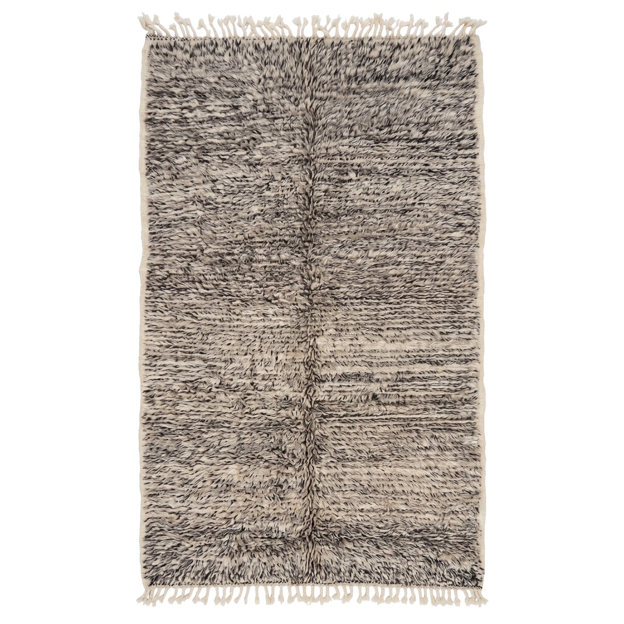 Tapis M'rirt Azrou 200 × 110 cm, laine chinée gris et écru, fond blanc