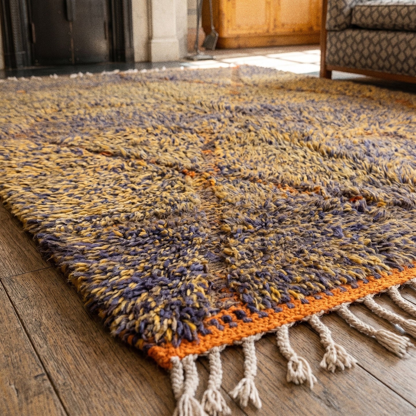 Détail des mèches de laine du tapis M'rirt Ighil