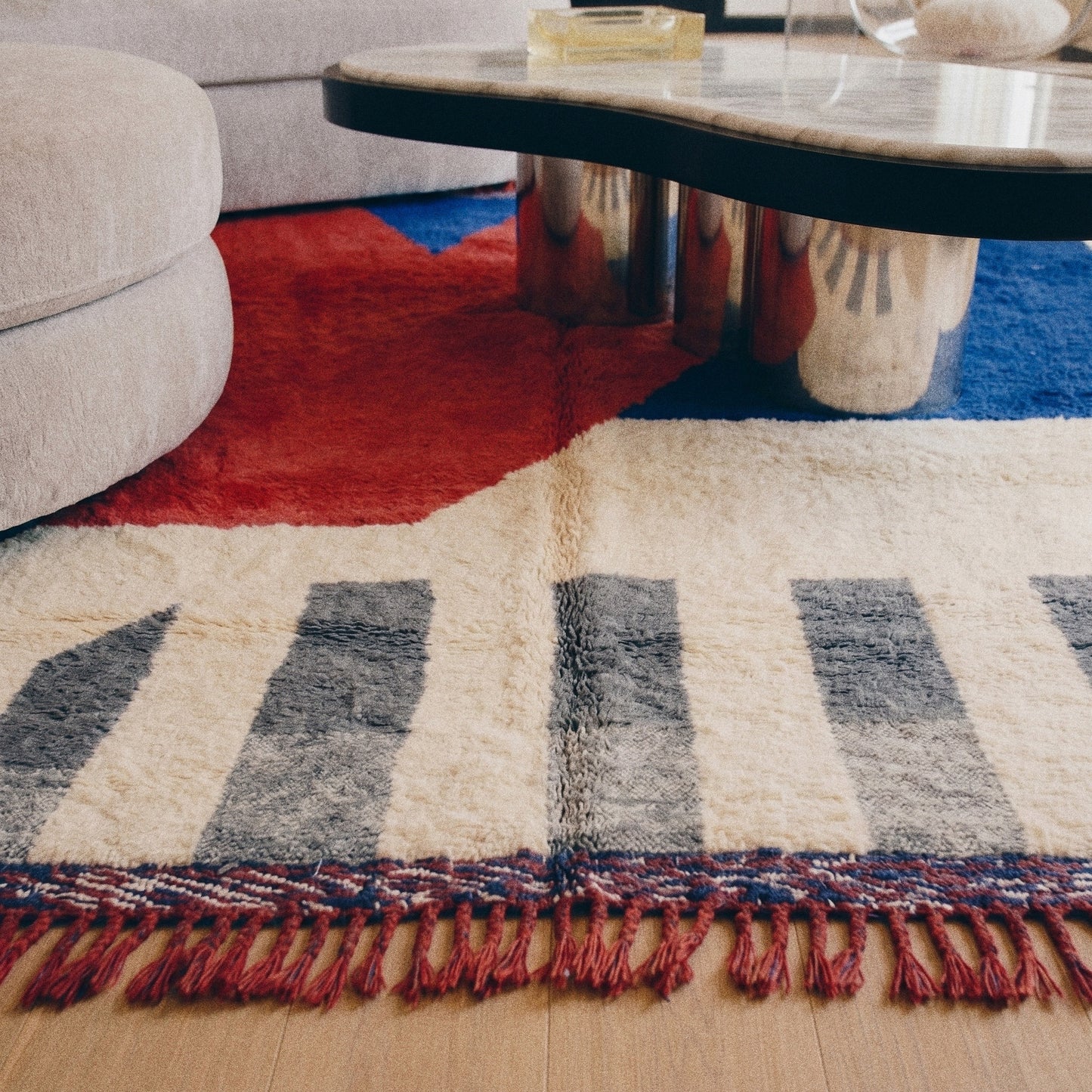 Détail du velours ras du tapis M'rirt Midelt