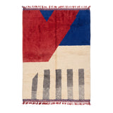 Tapis M'rirt Midelt 185 × 280 cm, color-block carmin, bleu roi et écru, fond blanc