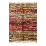 Tapis M'rirt Tafraout 245 × 175 cm, laine chinée grenat, safran et olive, fond blanc