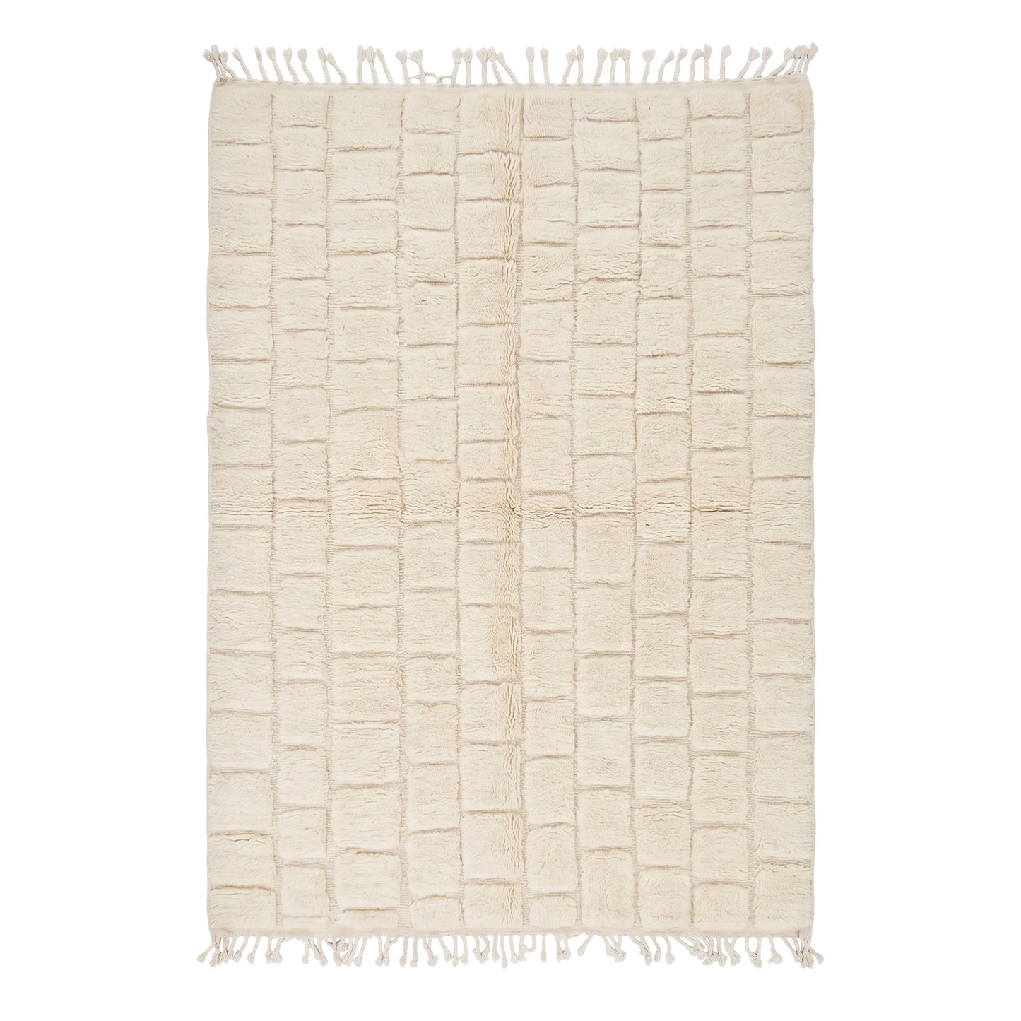 Tapis M'rirt Tigmi 210 × 320 cm, ivoire sculpté en damier, fond blanc