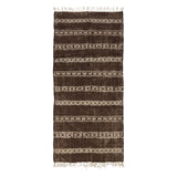 Kilim berbère Tizi 300 × 150 cm, bandes brun et écru en laine tissée main, fond blanc