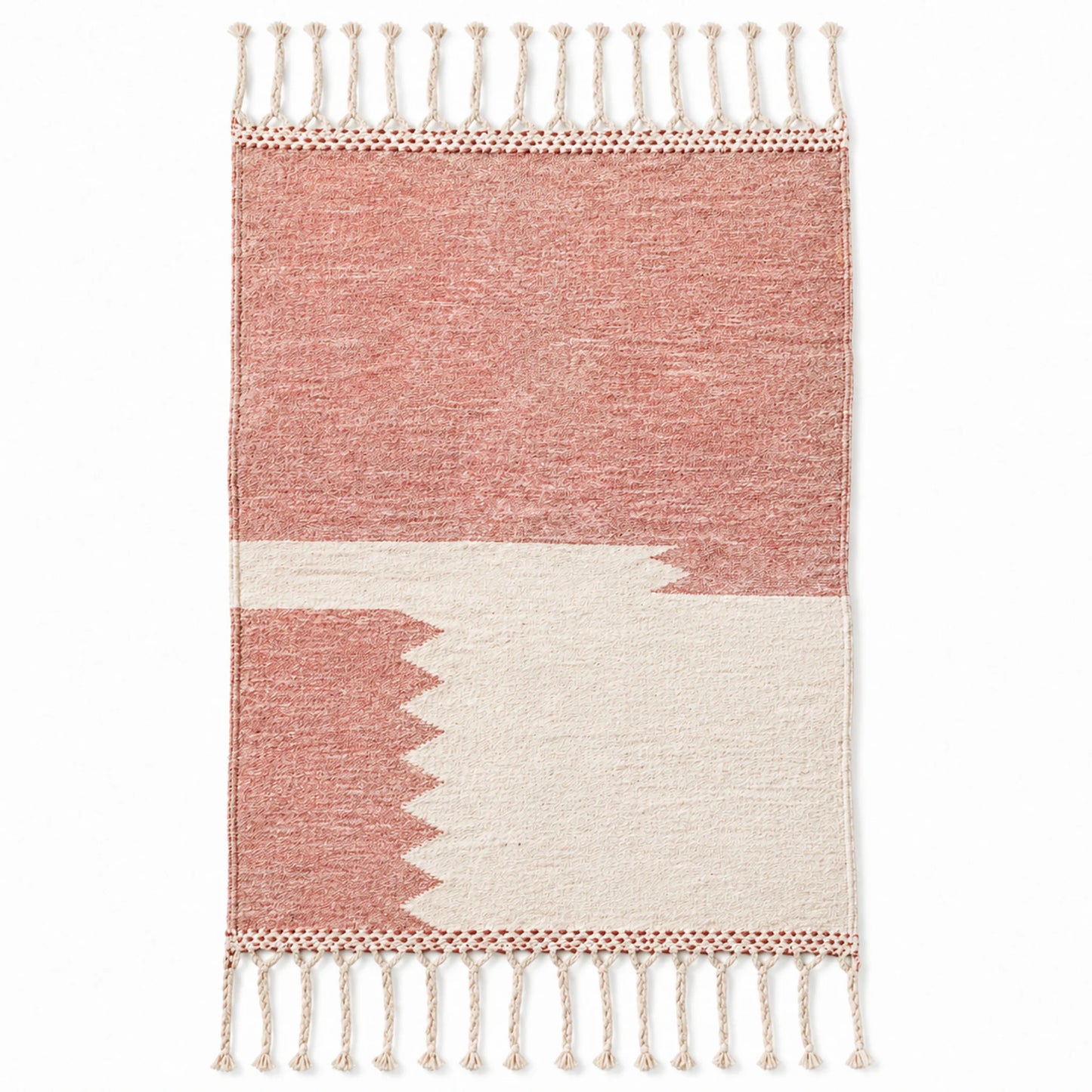 Tapis Zanafi Tapis Zanafi TIMLELT — Rose Poudré & Ivoire | Kilim Berbère Héritage — kilim berbère plat réversible, tissé m…