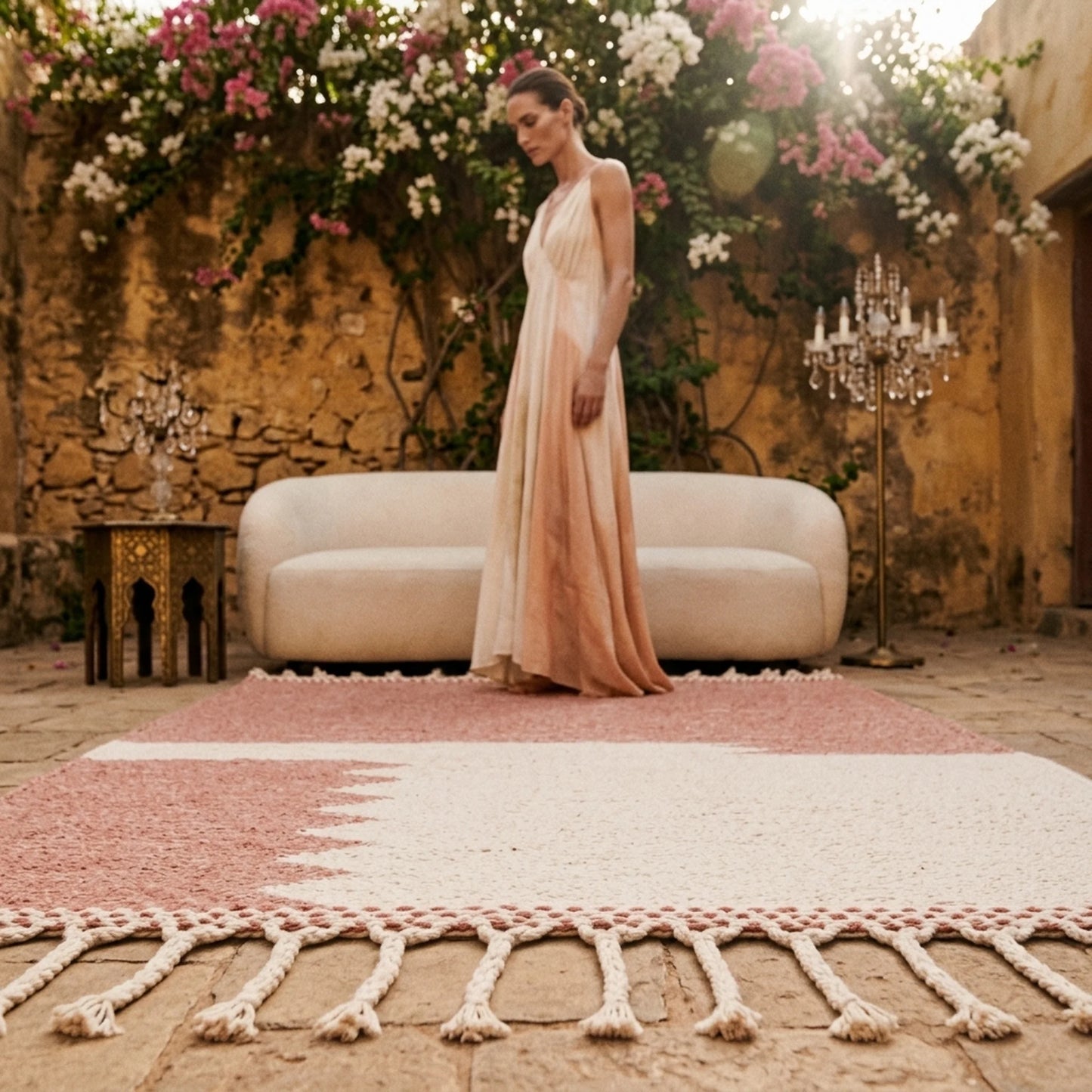 Tapis Zanafi Tapis Zanafi TIMLELT — Rose Poudré & Ivoire | Kilim Berbère Héritage vue d'ensemble, kilim berbère artisanal