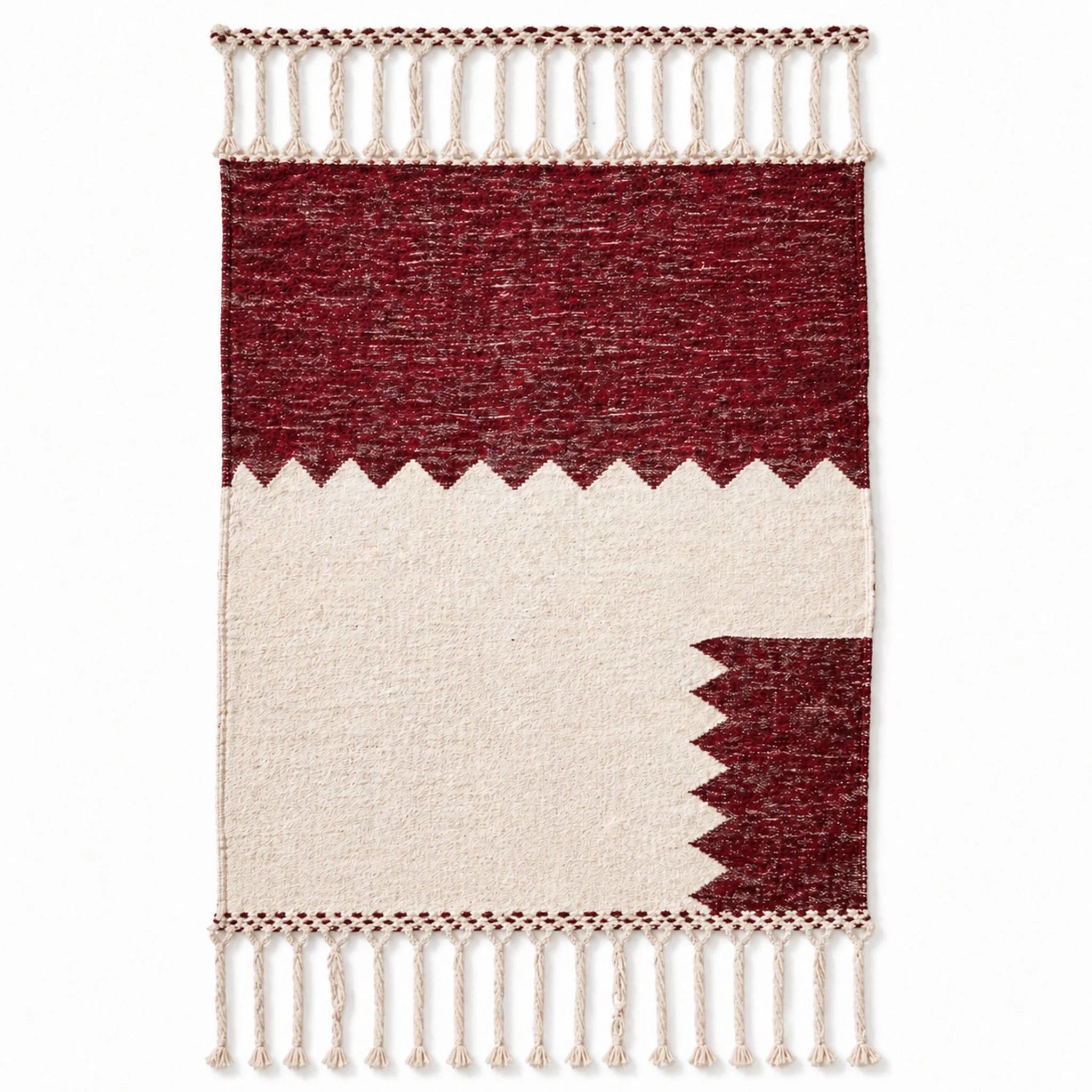 Tapis Zanafi Tapis Zanafi TIZIRI — Bordeaux & Ivoire | Kilim Berbère Héritage — kilim berbère plat réversible, tissé main …