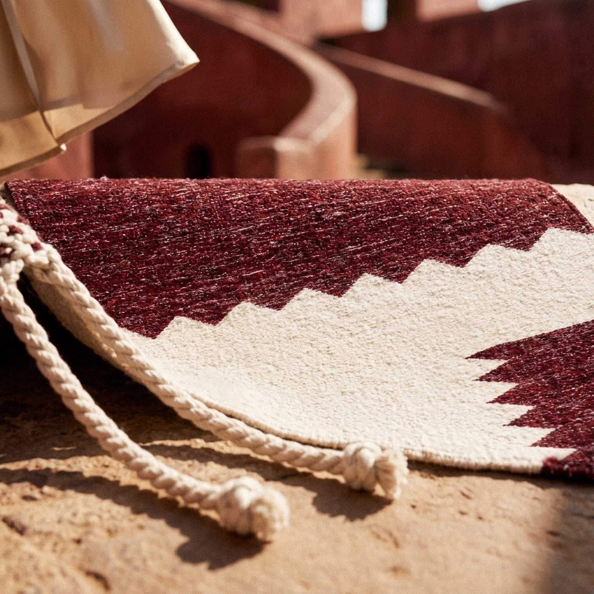 Tapis Zanafi Tapis Zanafi TIZIRI — Bordeaux & Ivoire | Kilim Berbère Héritage détail tissage à la main, fibres de laine